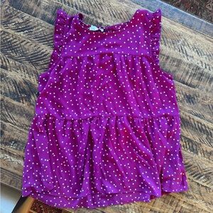 Purple Polka Dot Tiered Sleeveless Ruffle Blouse
